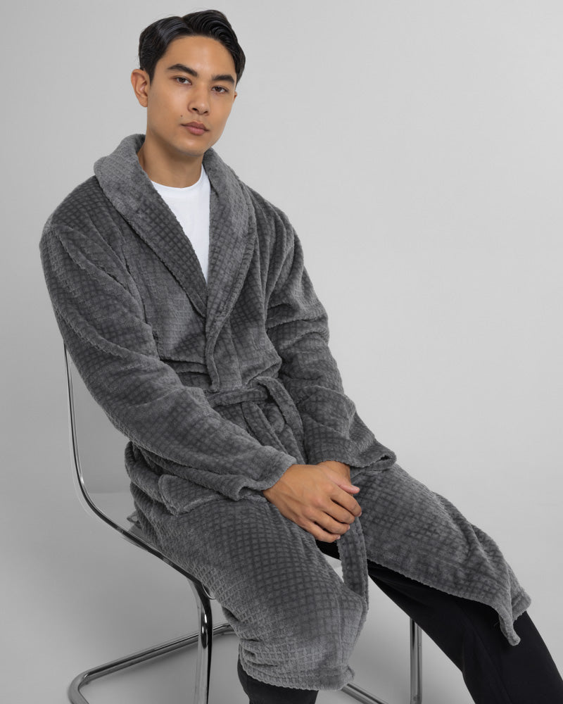 slim fit dress slacks Steel & Jelly Men's Osterley Waffle Texture Supersoft Fleece Dressing Gown