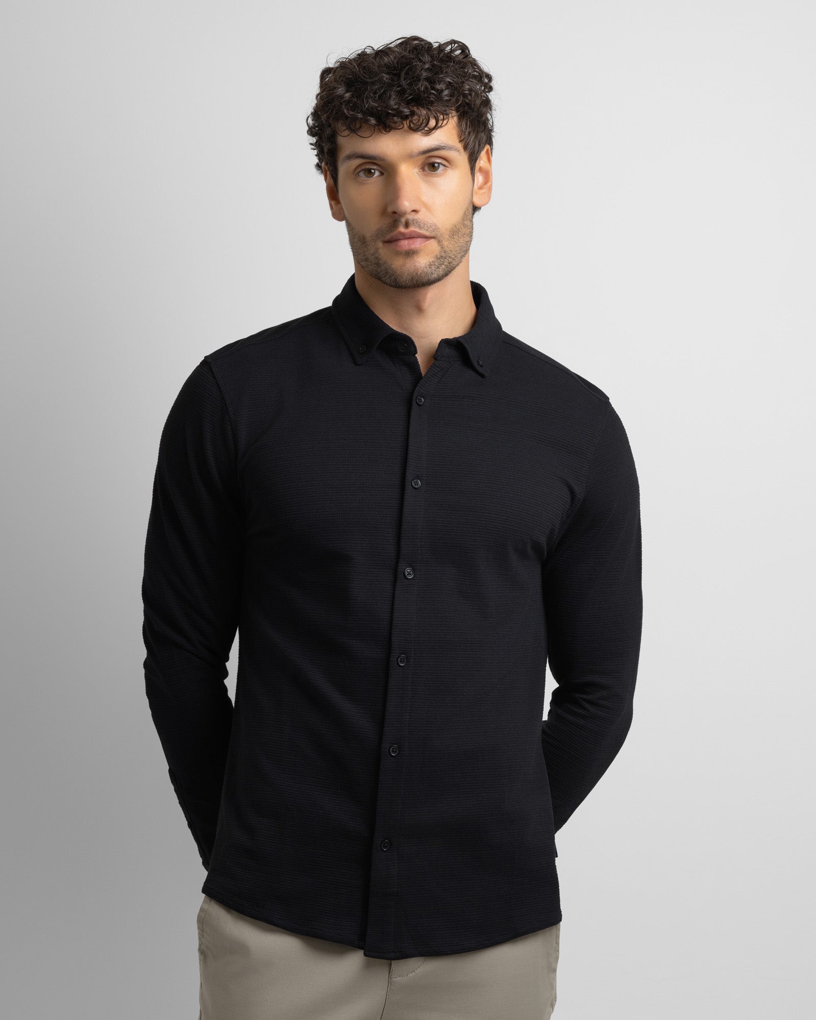 Textured Long Sleeve Jersey Shirt