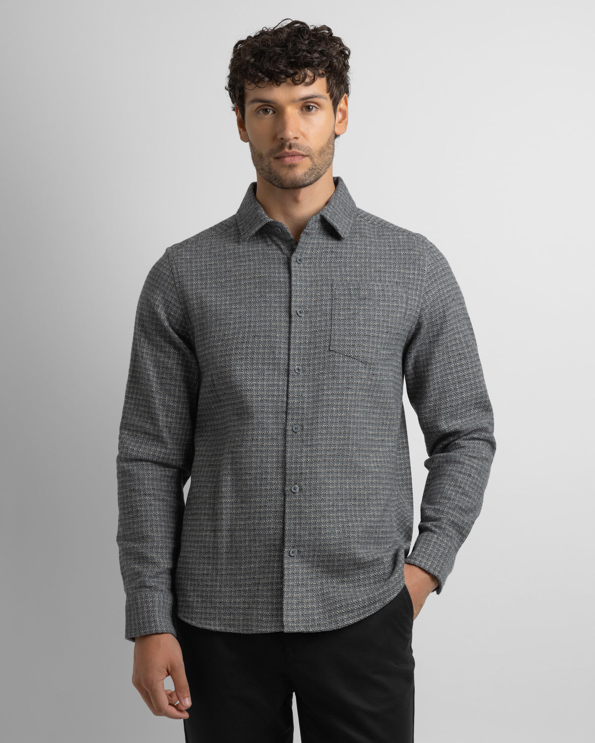 Lymm - Mini Check Brushed Cotton Long Sleeve Shirt