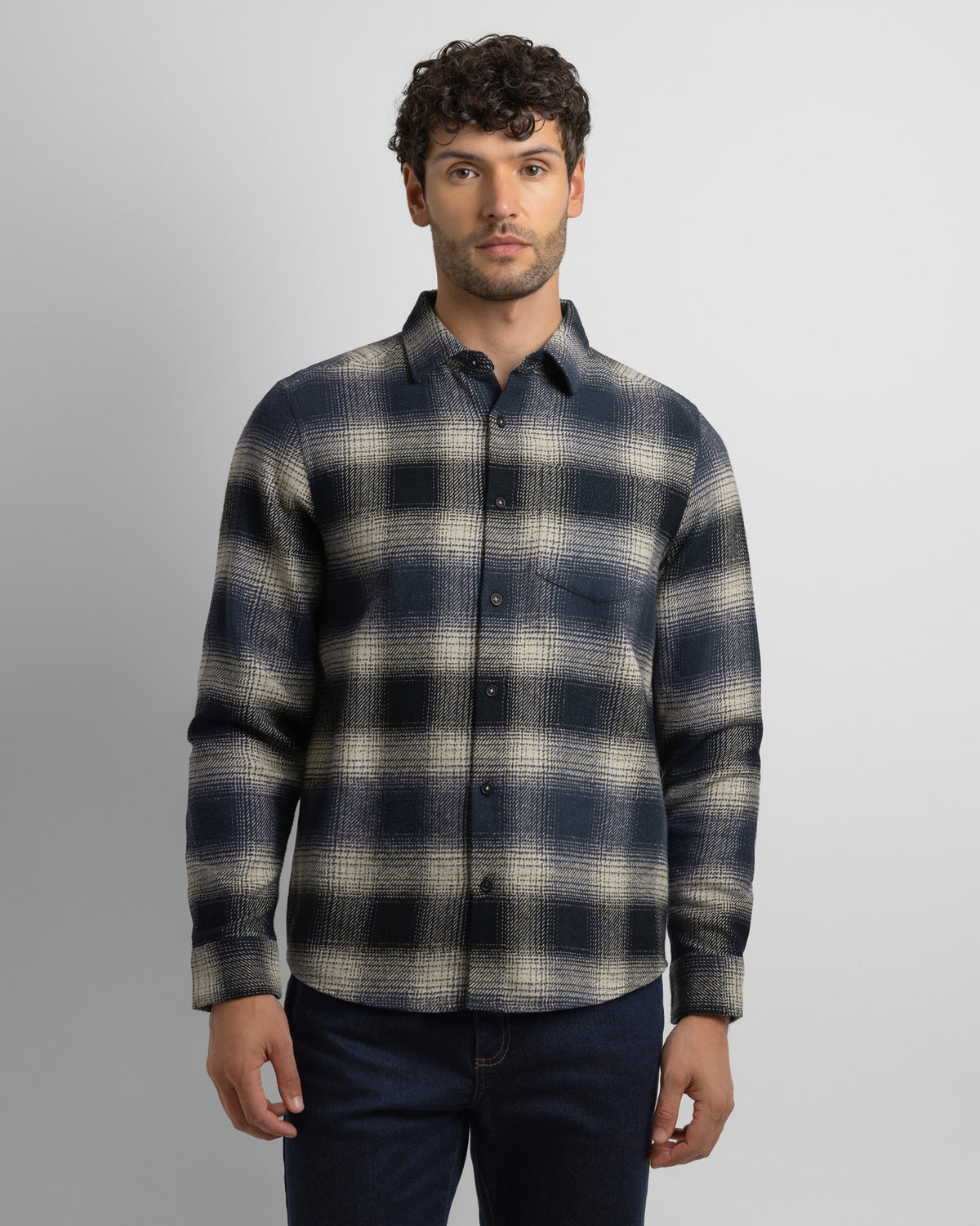 Audlem - Shadow Check Brushed Cotton Long Sleeve Shirt