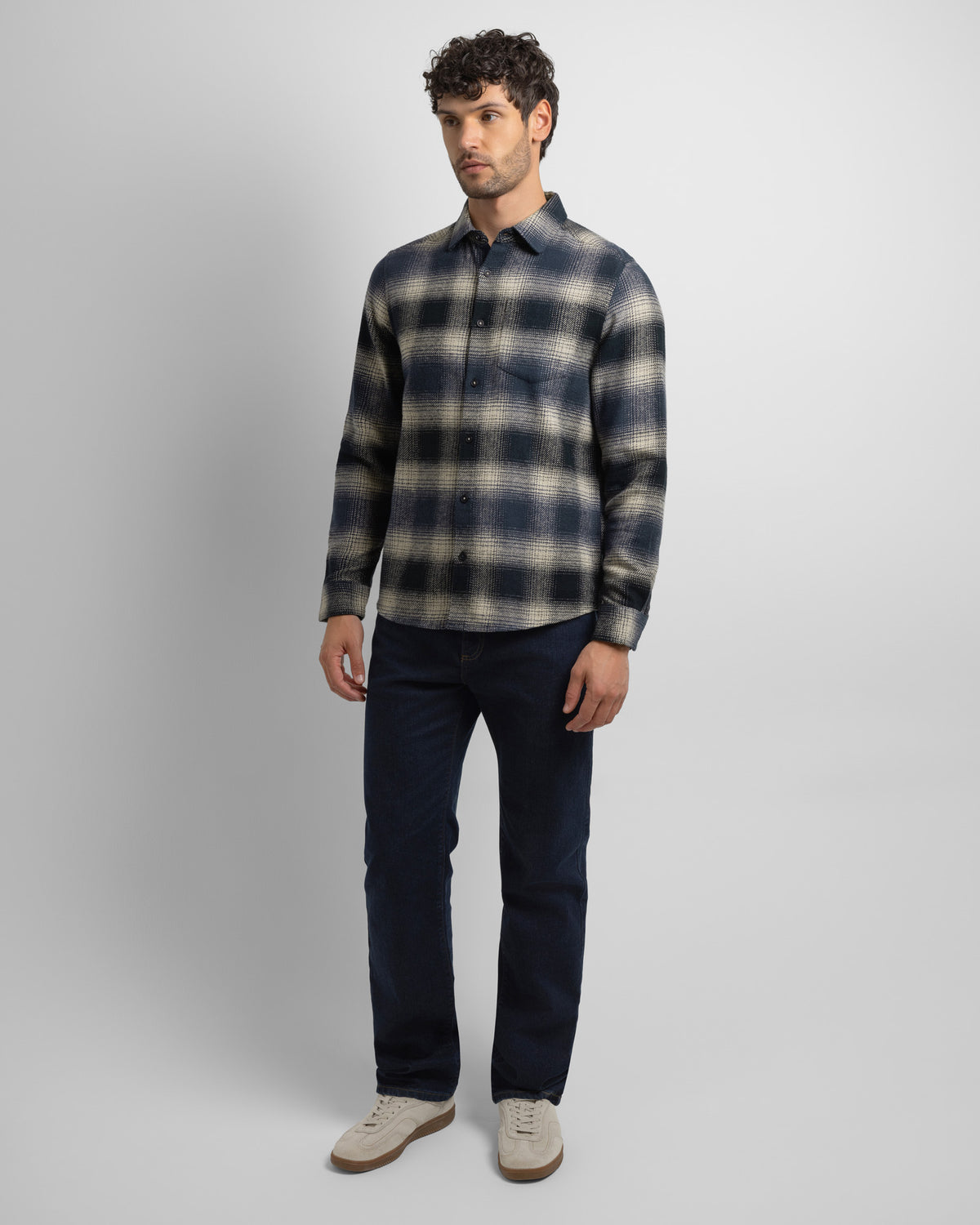 Audlem - Shadow Check Brushed Cotton Long Sleeve Shirt