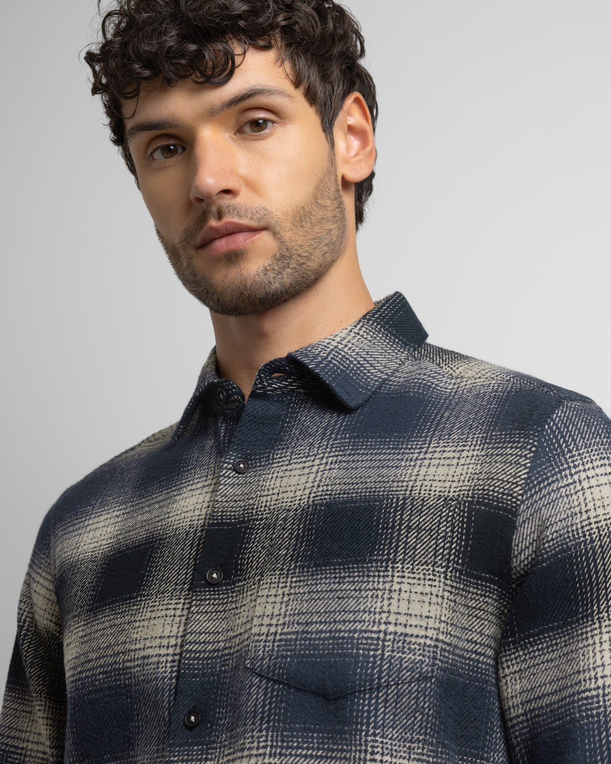 Audlem - Shadow Check Brushed Cotton Long Sleeve Shirt