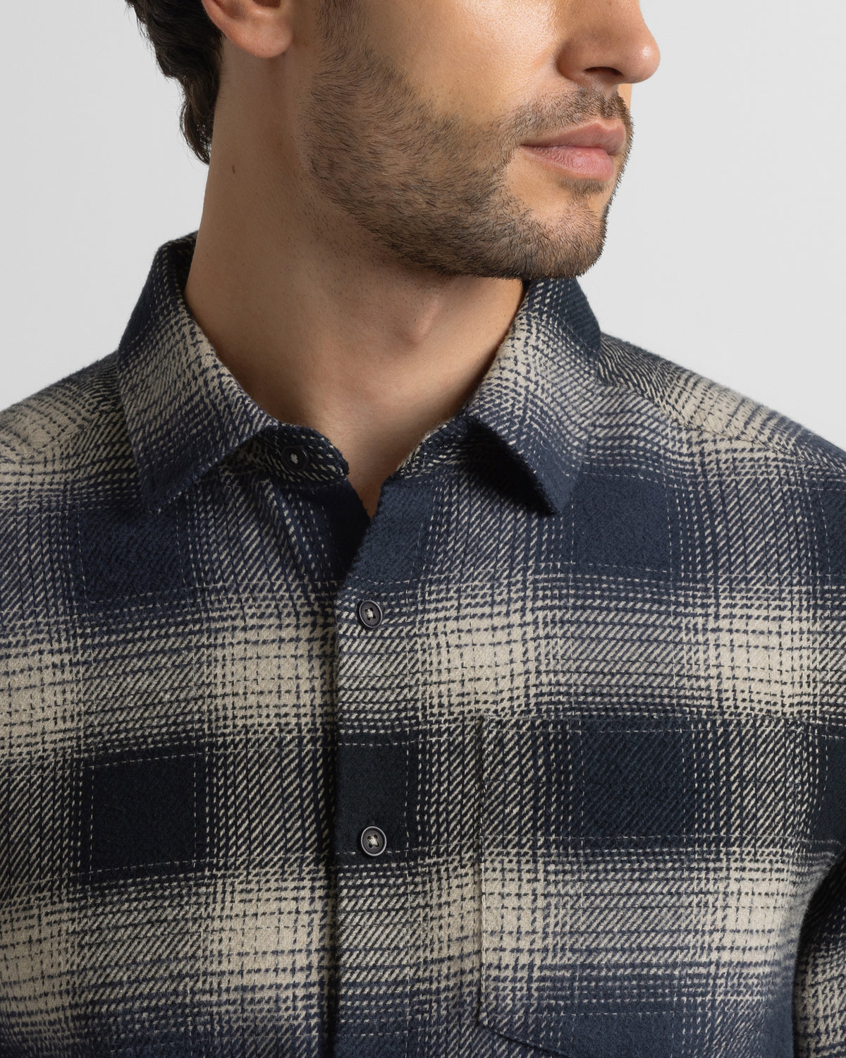 Audlem - Shadow Check Brushed Cotton Long Sleeve Shirt