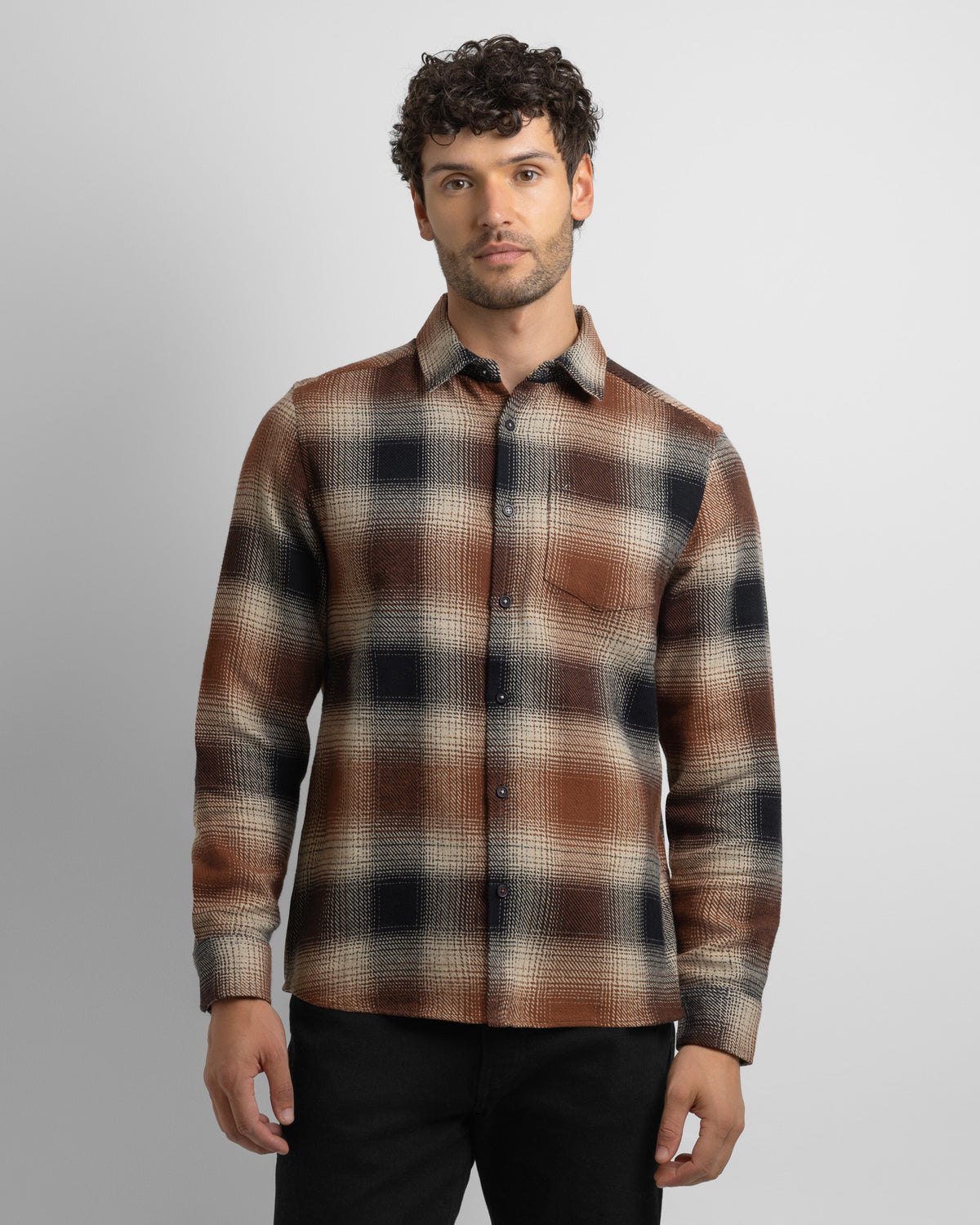 Audlem - Shadow Check Brushed Cotton Long Sleeve Shirt