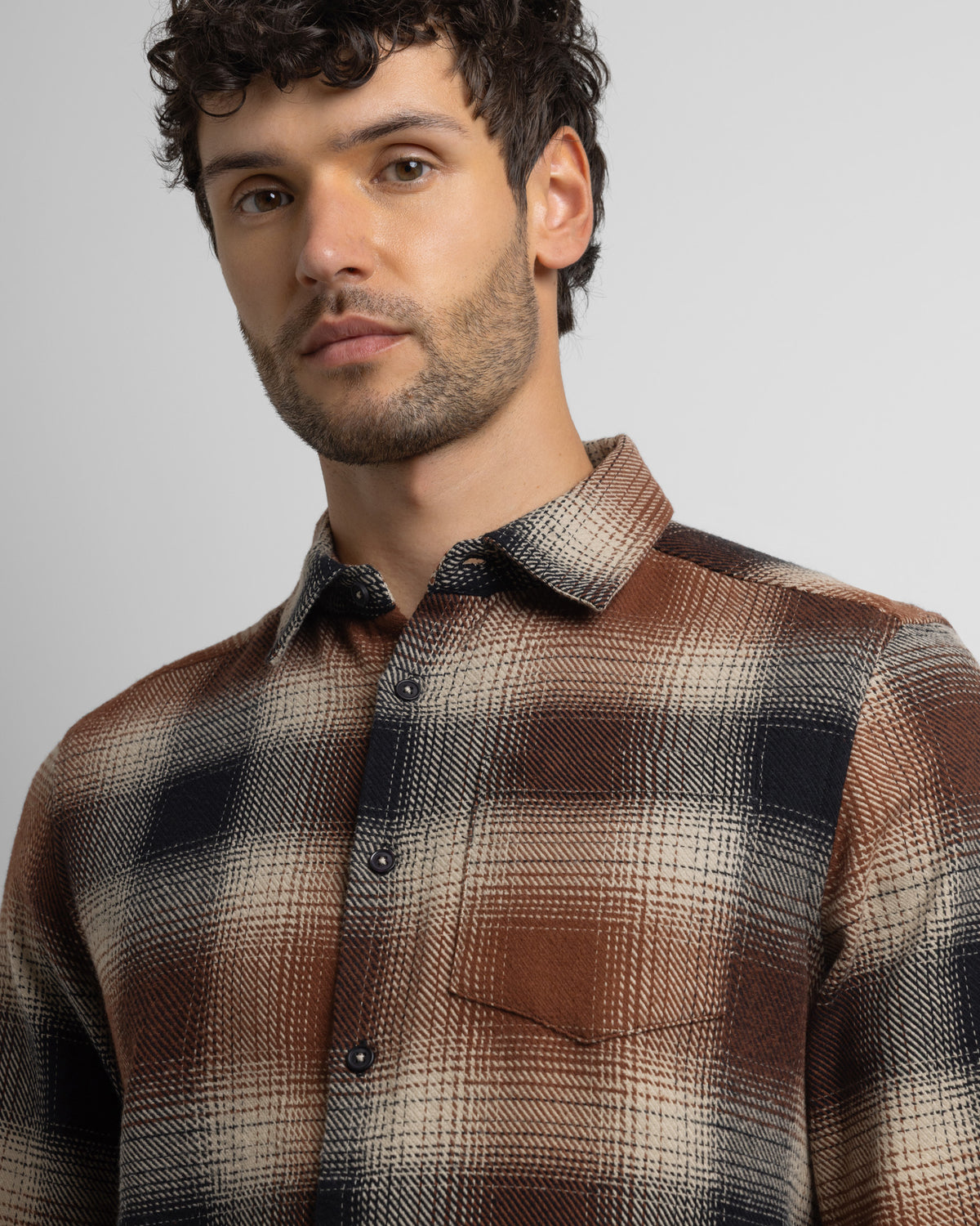Audlem - Shadow Check Brushed Cotton Long Sleeve Shirt