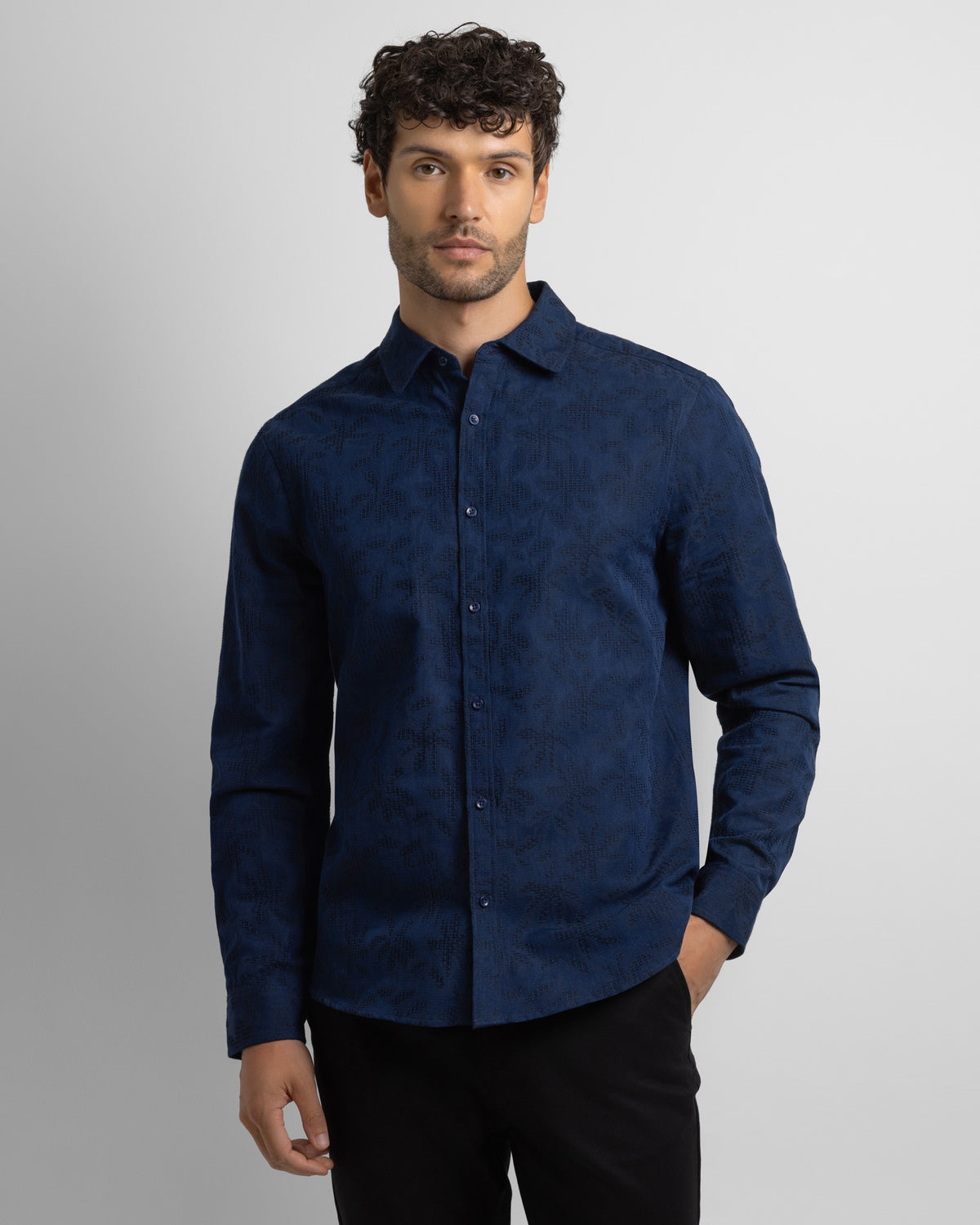Tattenhall - Leaf Texture Long Sleeve Shirt