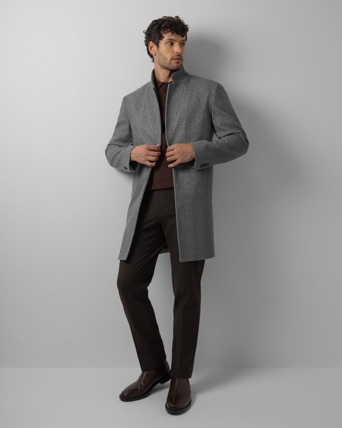 Sidford - Herringbone Inverted Collar Coat