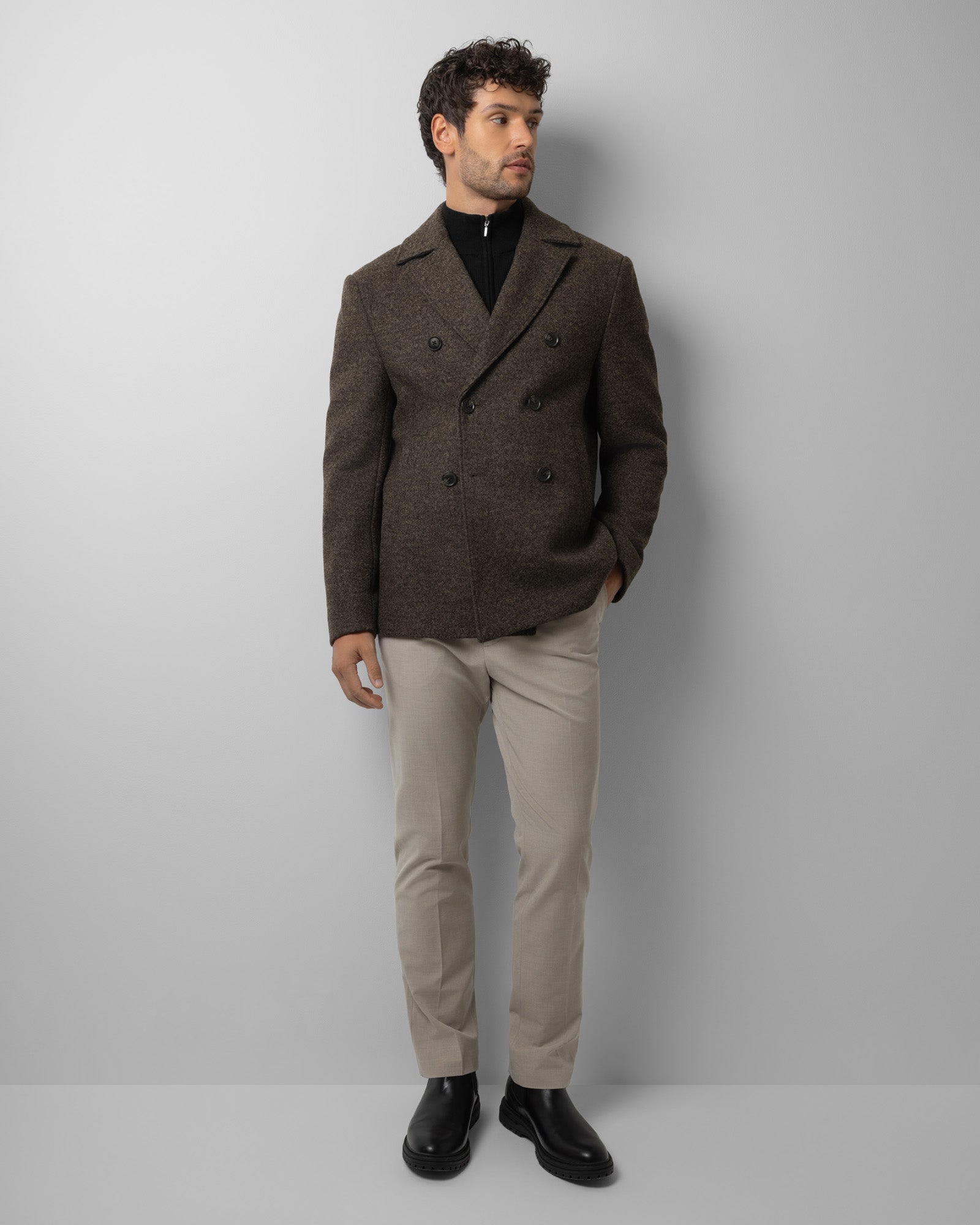 Albany - Brown Wool Mix Double-Breasted Peacoat