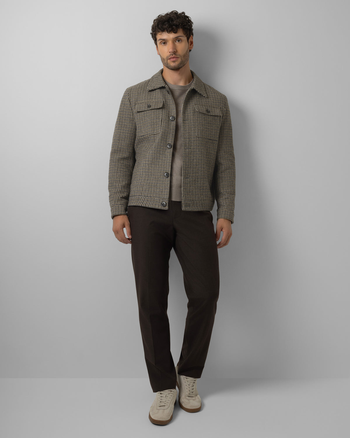 Hawkridge - Houndstooth Wool Blend Harrington Jacket