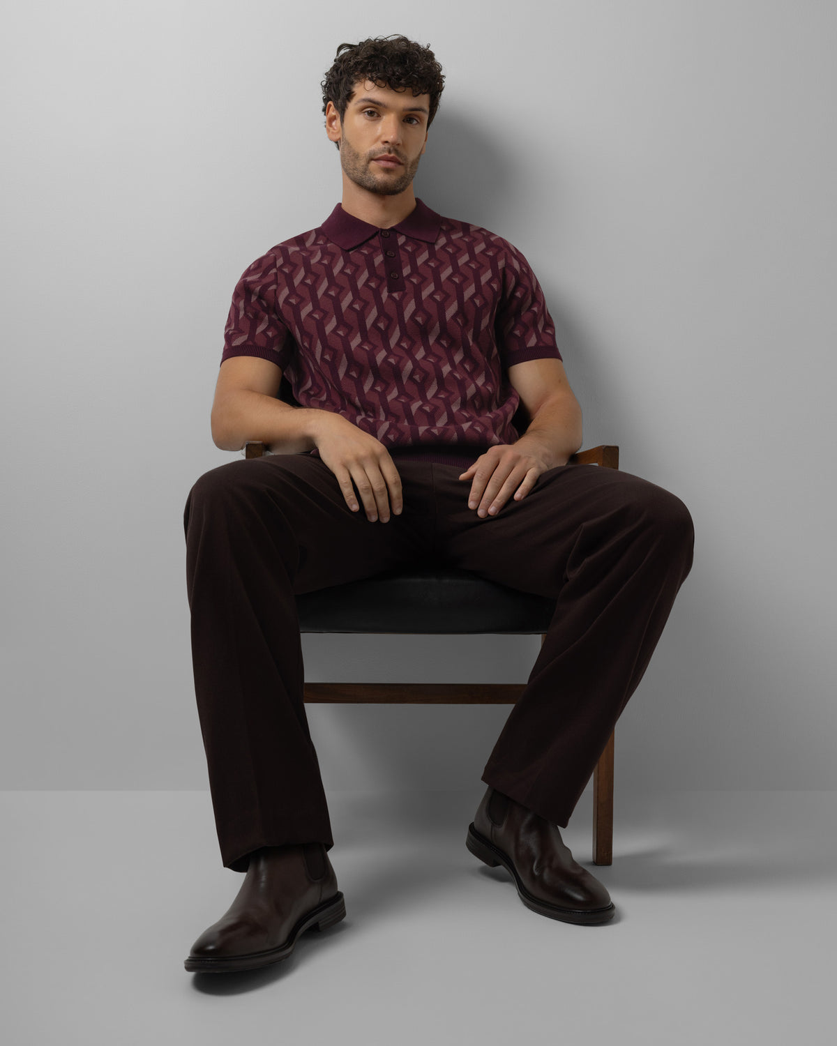 Rickman - Oval Chain Geometric Jacquard Knitted Polo Shirt
