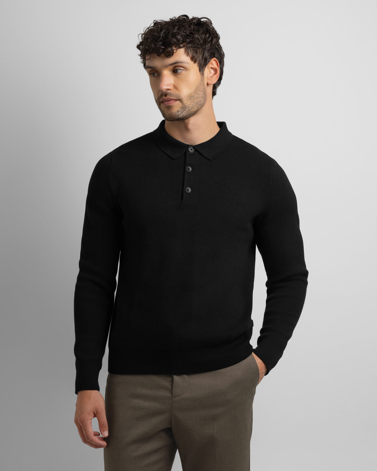Heavy Milano Knit Long Sleeve Polo Shirt