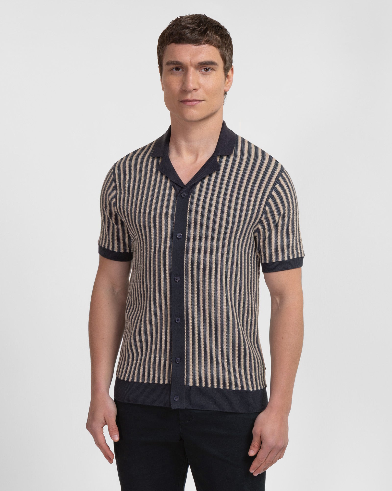 Woodford - Textured Stripe Knitted Short Sleeve Shirt