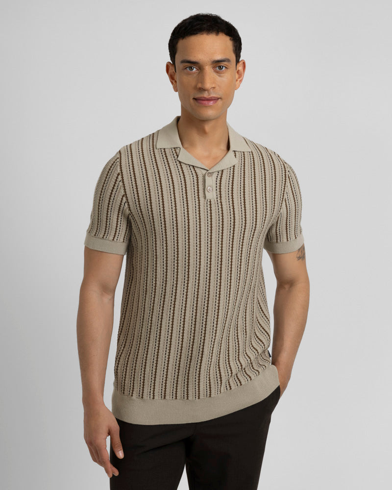 Bow - Stripe Knitted Polo Shirt