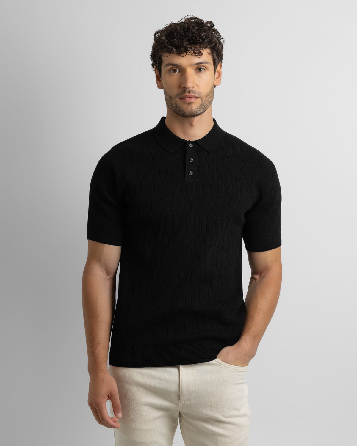 Tarvin - Geo Texture Knitted Polo Shirt