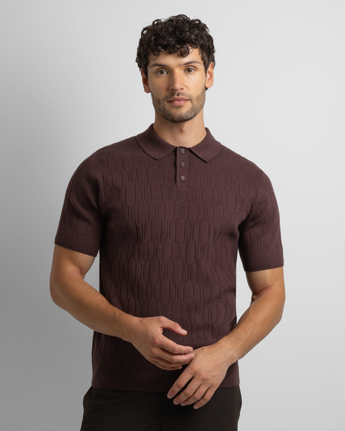 Tarvin - Geo Texture Knitted Polo Shirt