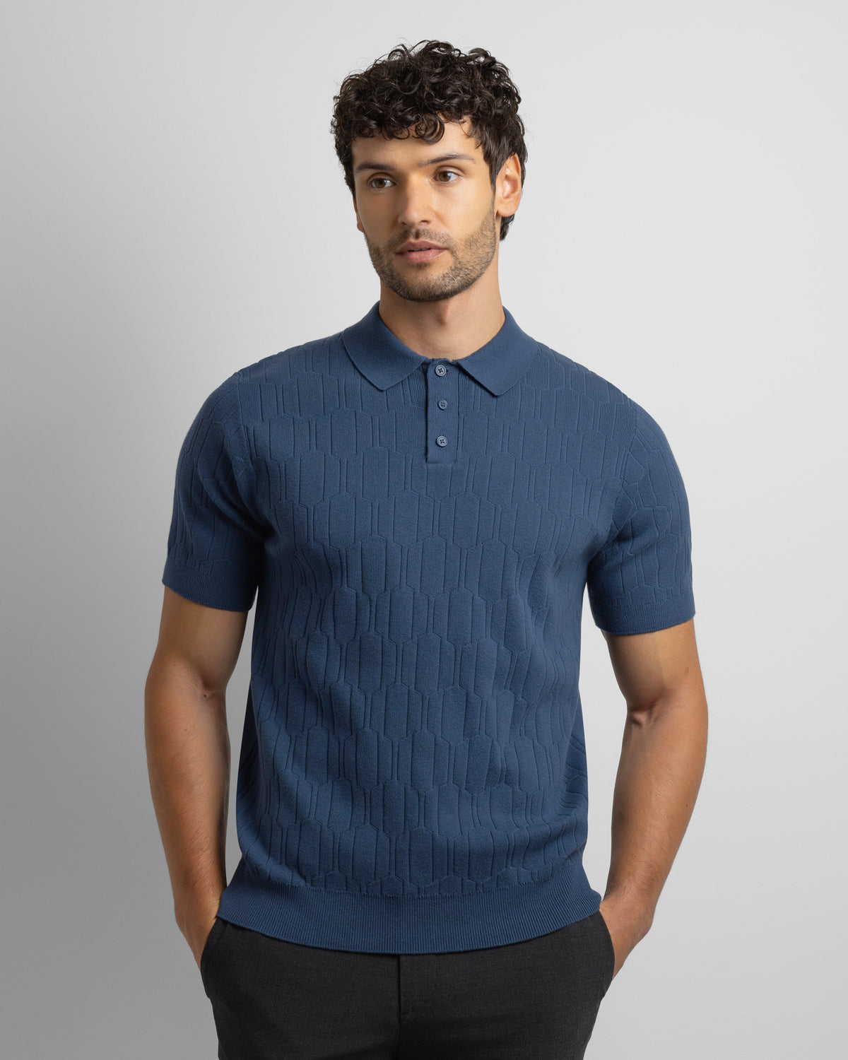 Tarvin - Geo Texture Knitted Polo Shirt