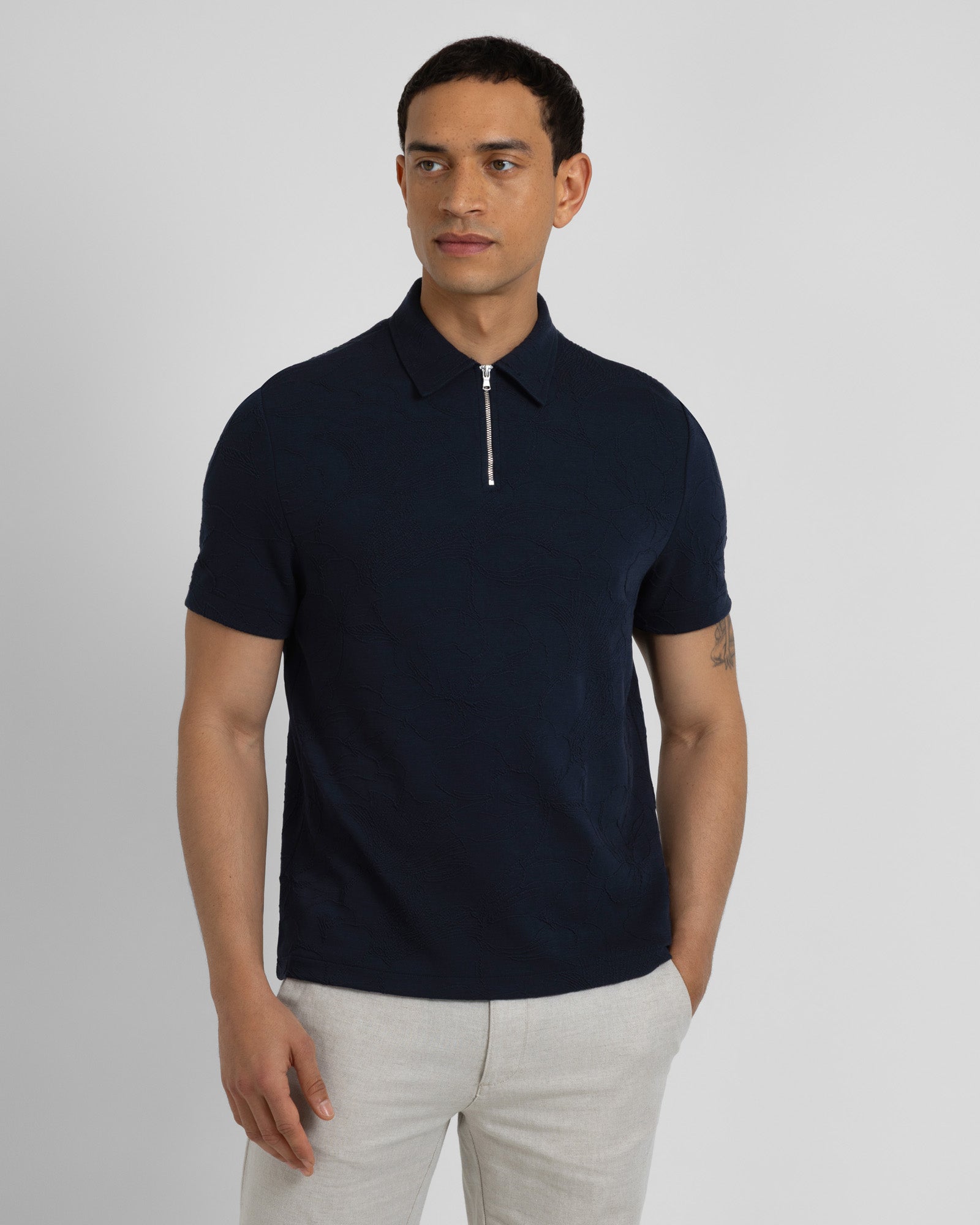 Adwell - Linear Floral Jacquard Polo Shirt