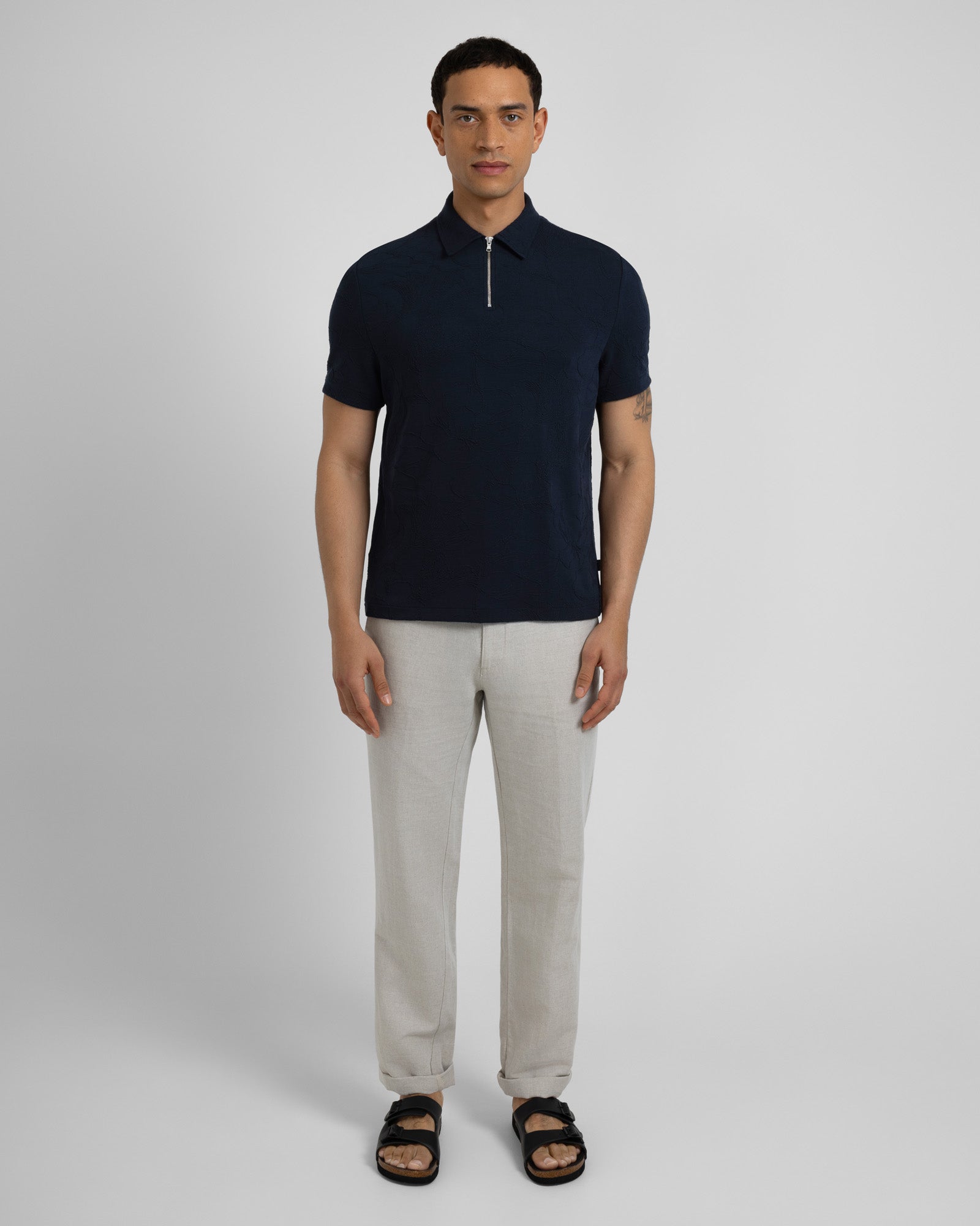 Adwell - Linear Floral Jacquard Polo Shirt