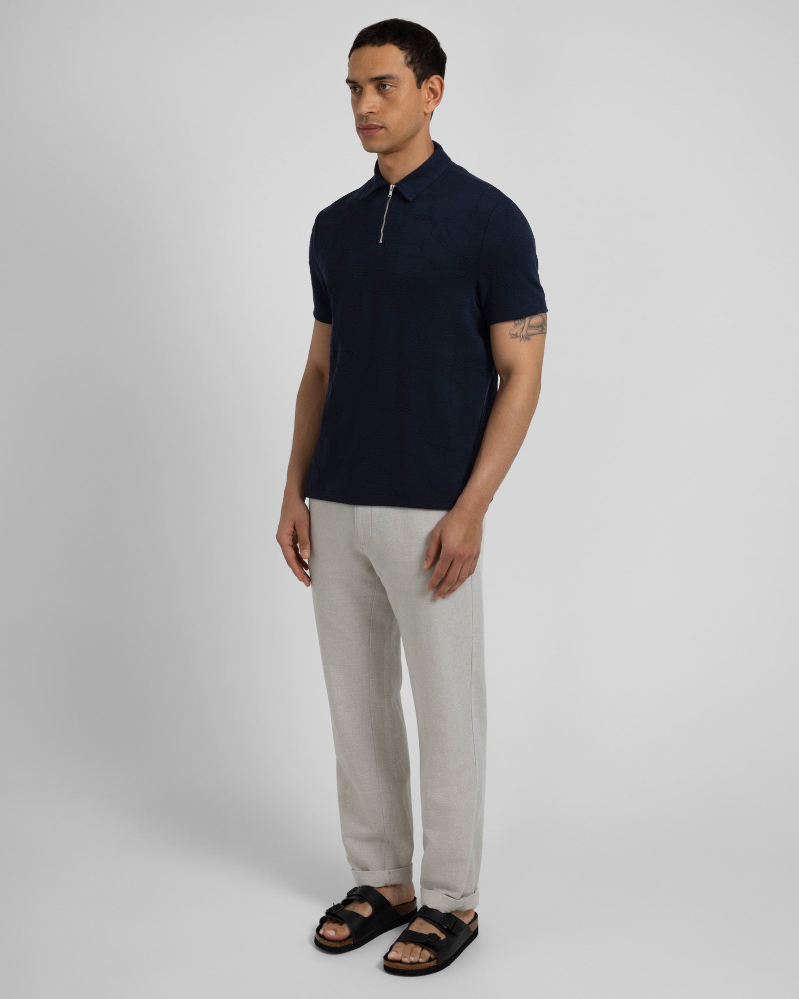 Adwell - Linear Floral Jacquard Polo Shirt