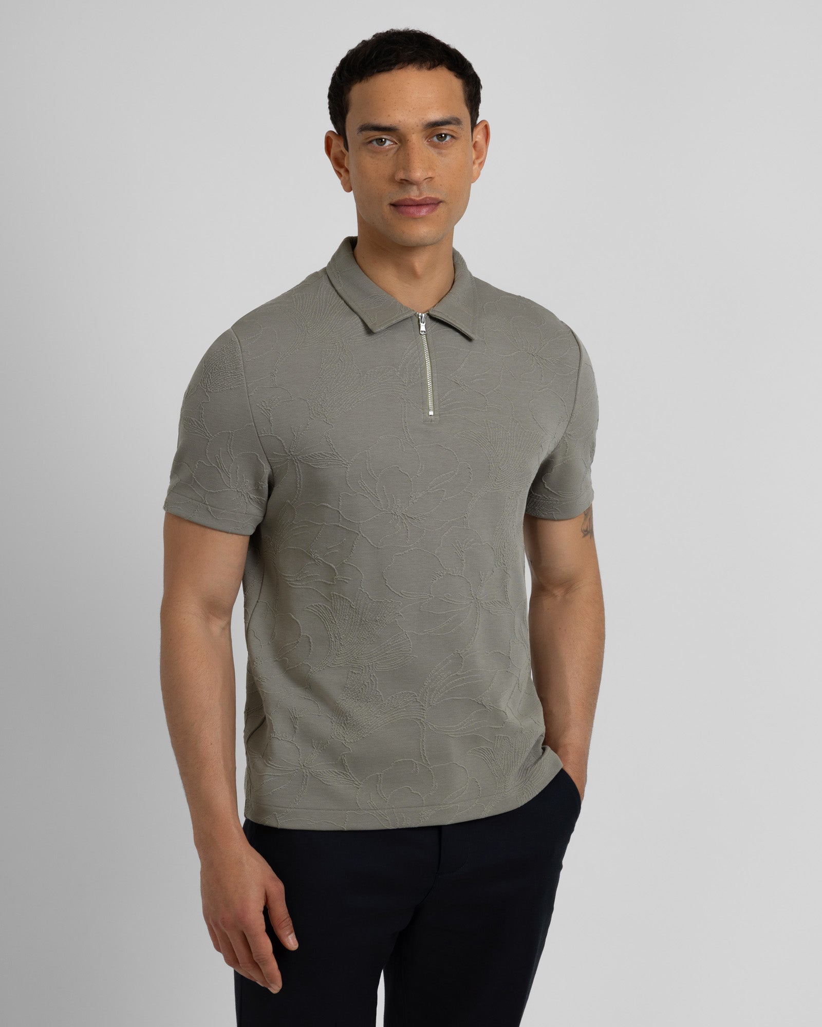 Adwell - Linear Floral Jacquard Polo Shirt