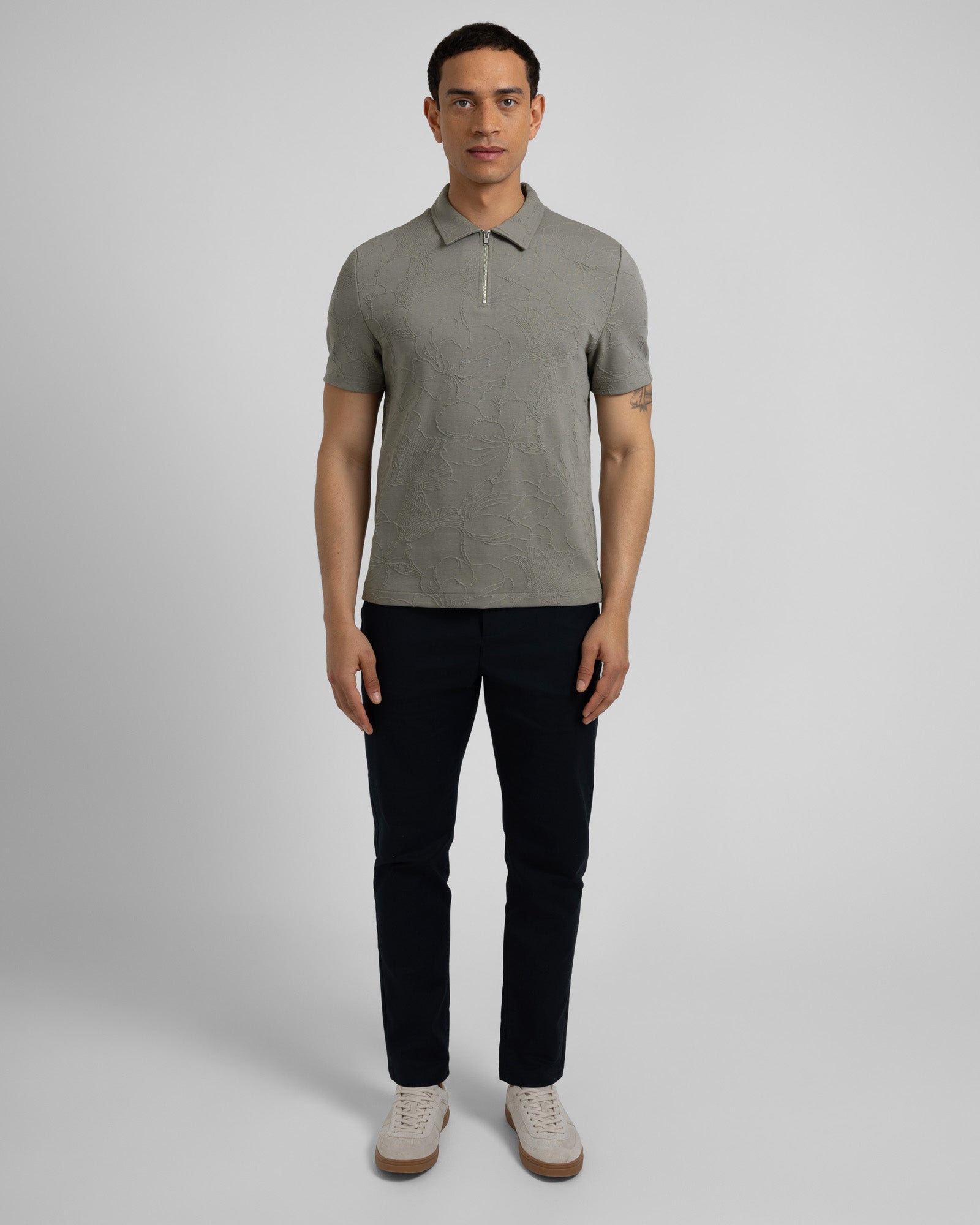 Adwell - Linear Floral Jacquard Polo Shirt