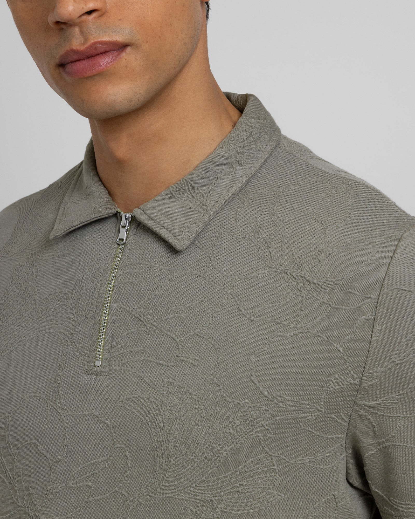 Adwell - Linear Floral Jacquard Polo Shirt