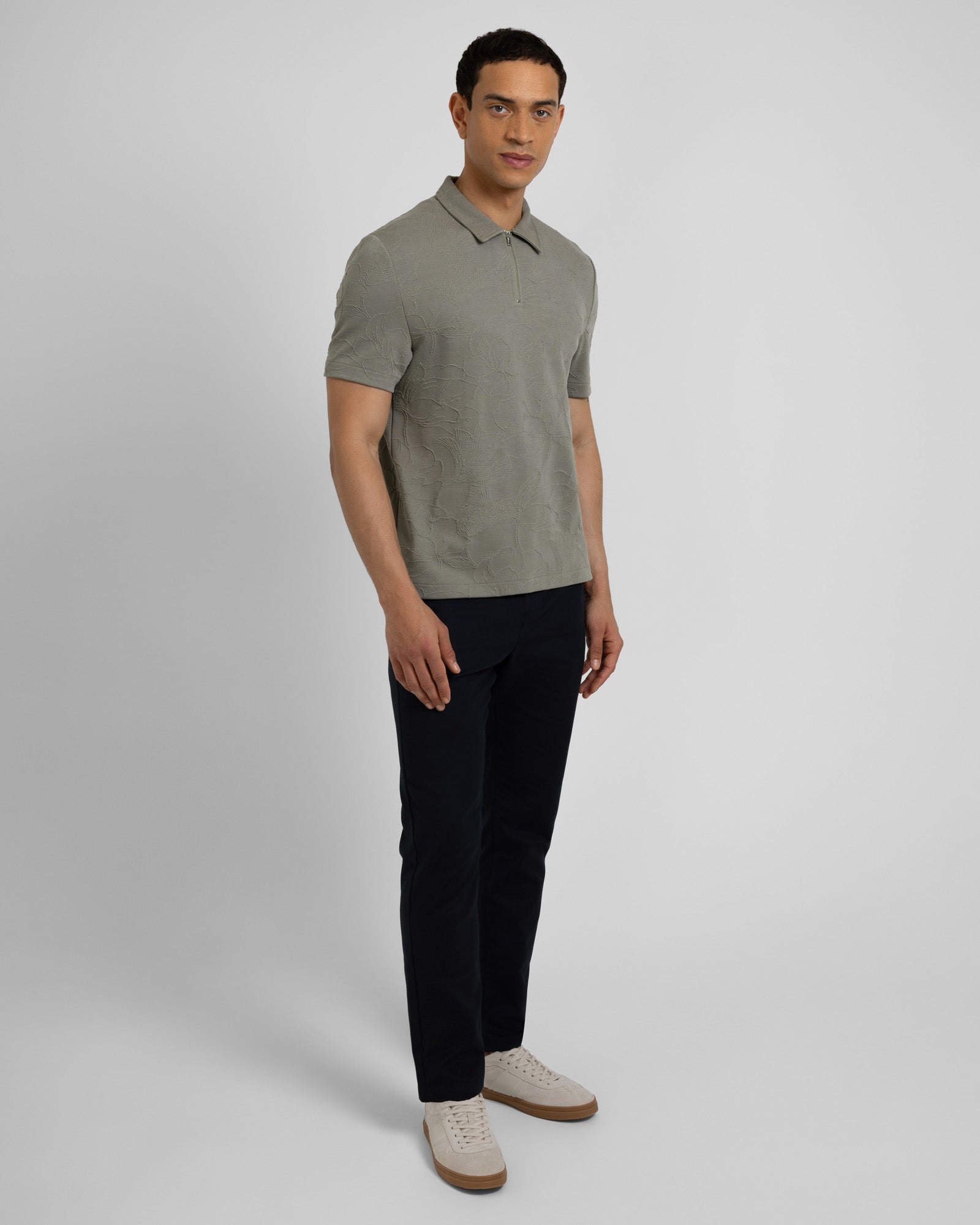 Adwell - Linear Floral Jacquard Polo Shirt