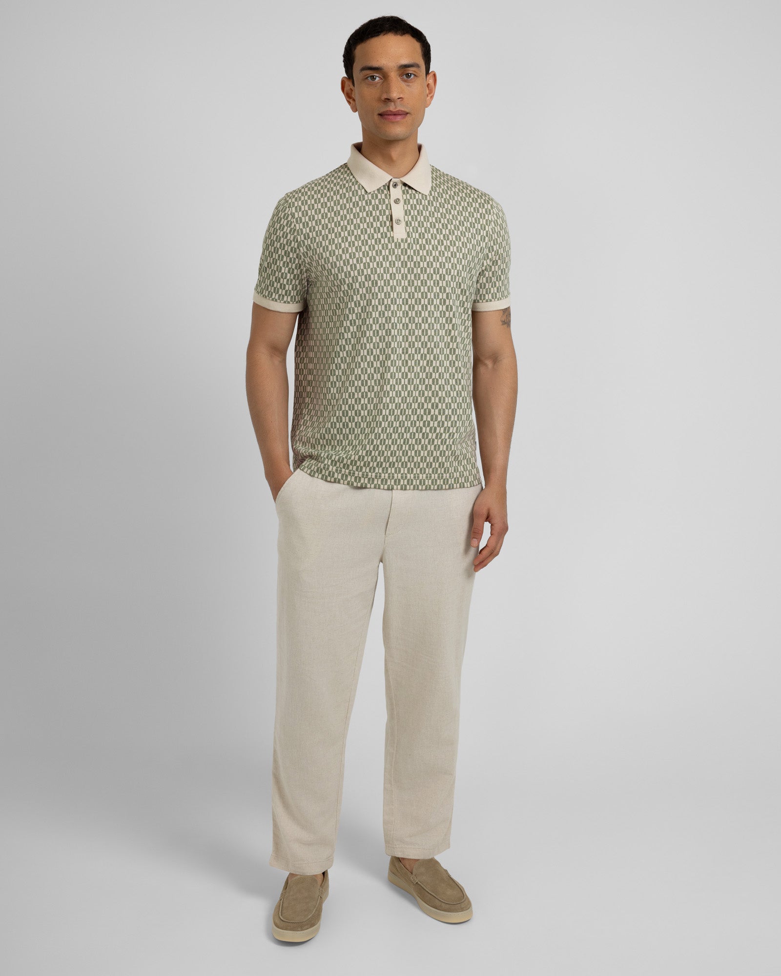 Bayley - Retro Geometric Print Polo Shirt