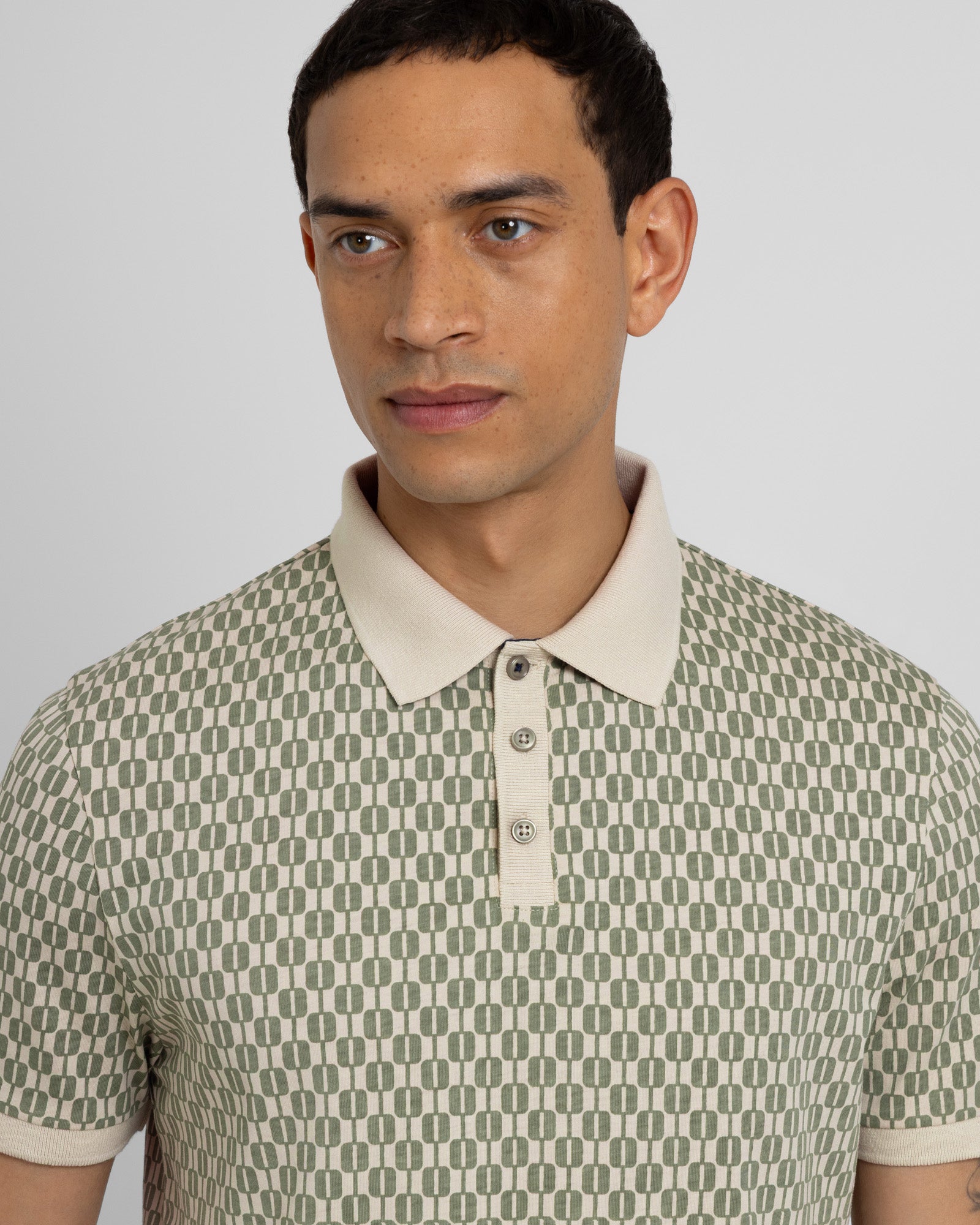 Bayley - Retro Geometric Print Polo Shirt
