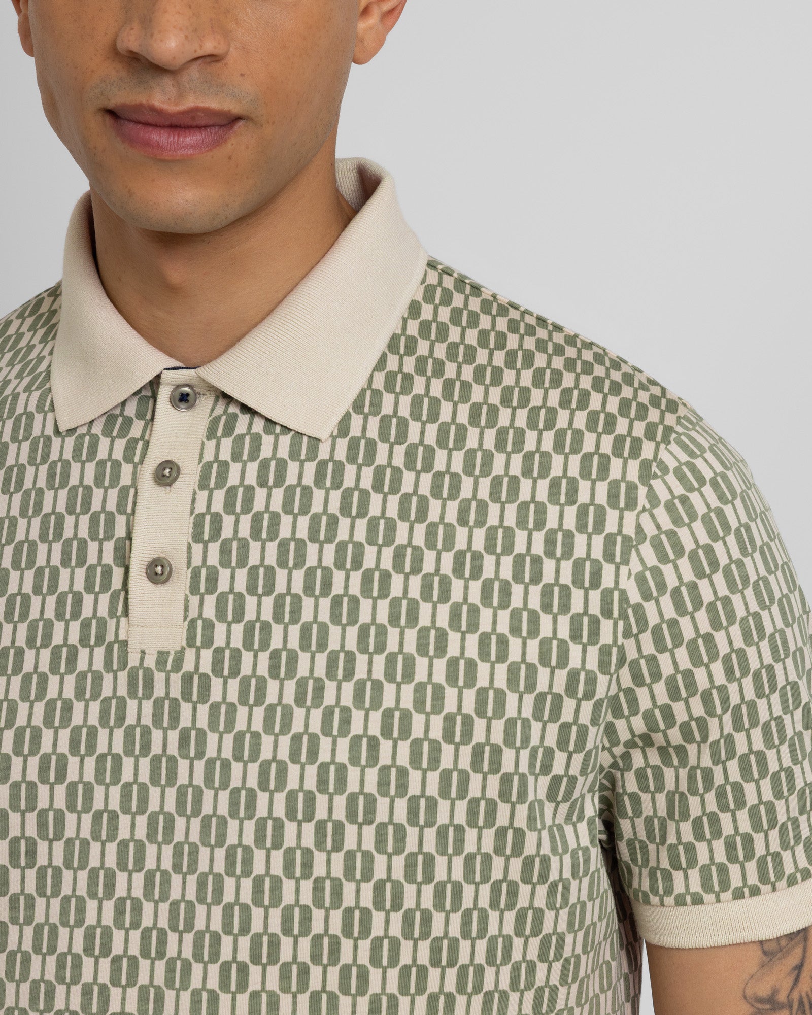 Bayley - Retro Geometric Print Polo Shirt