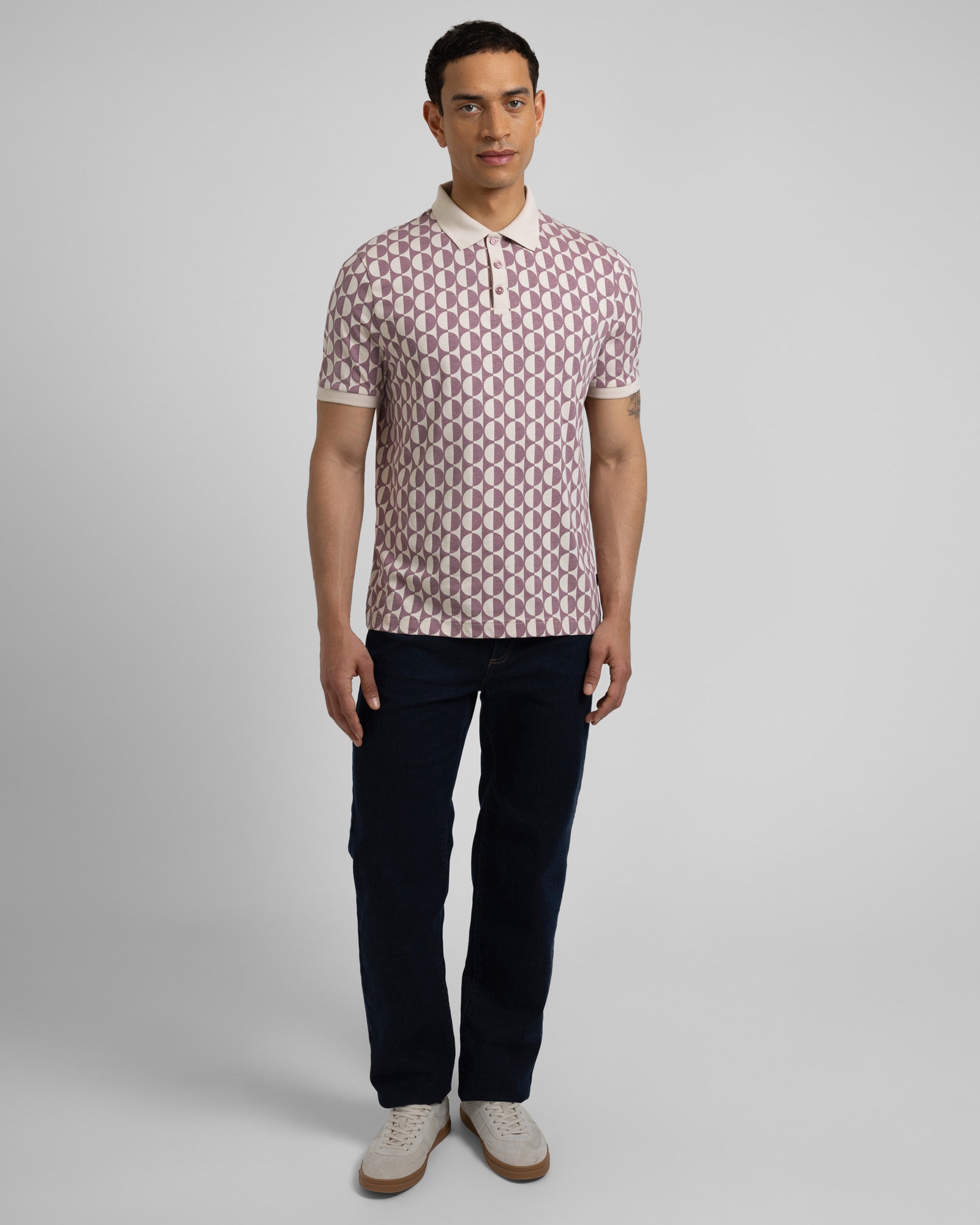 Curzon - Two-Tone Button Circle Print Polo Shirt