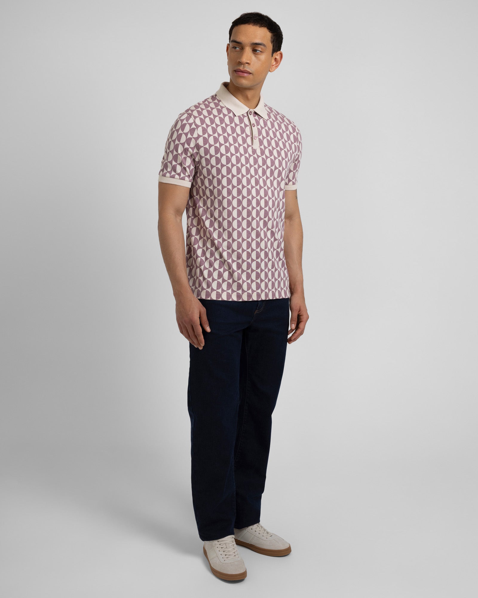 Curzon - Two-Tone Button Circle Print Polo Shirt