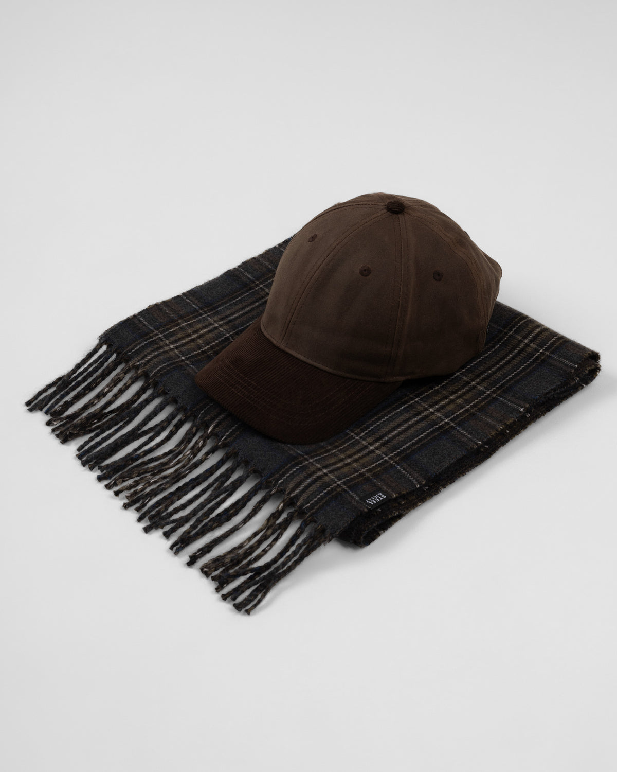 Chettle – Brown Cord & Waxed Cotton Cap and Check Scarf Set