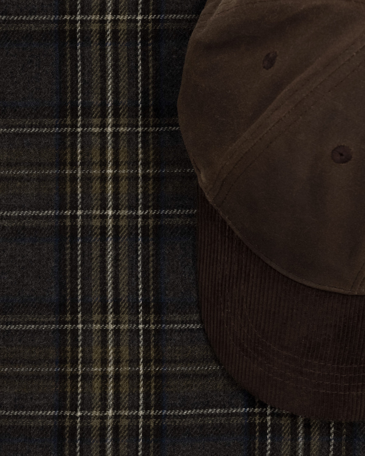 Chettle – Brown Cord & Waxed Cotton Cap and Check Scarf Set