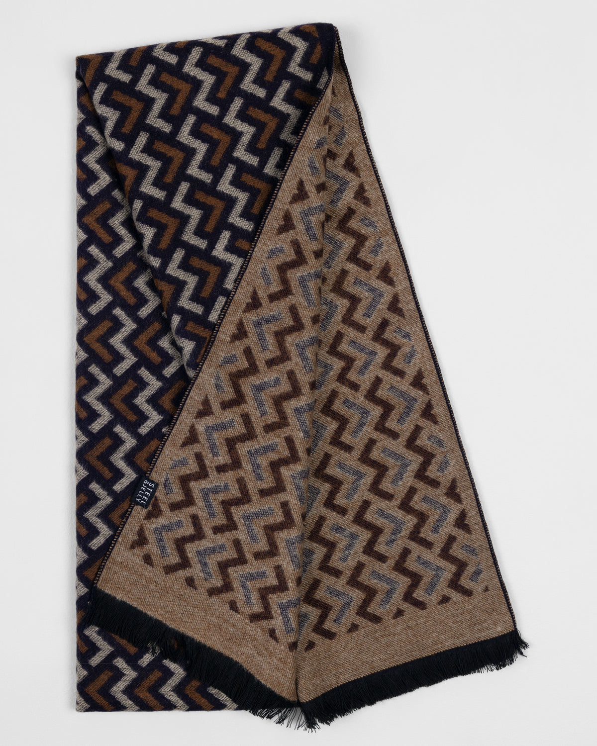 Cley – Navy Geometric Patterned Scarf