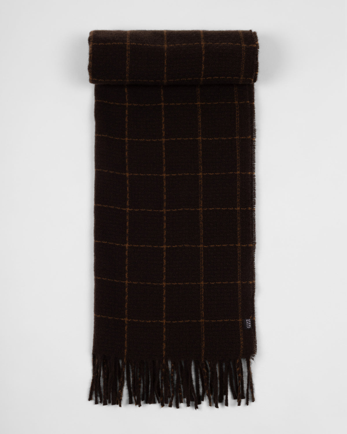 Apley – Brown with Rust Windowpane Check Oversized Scarf