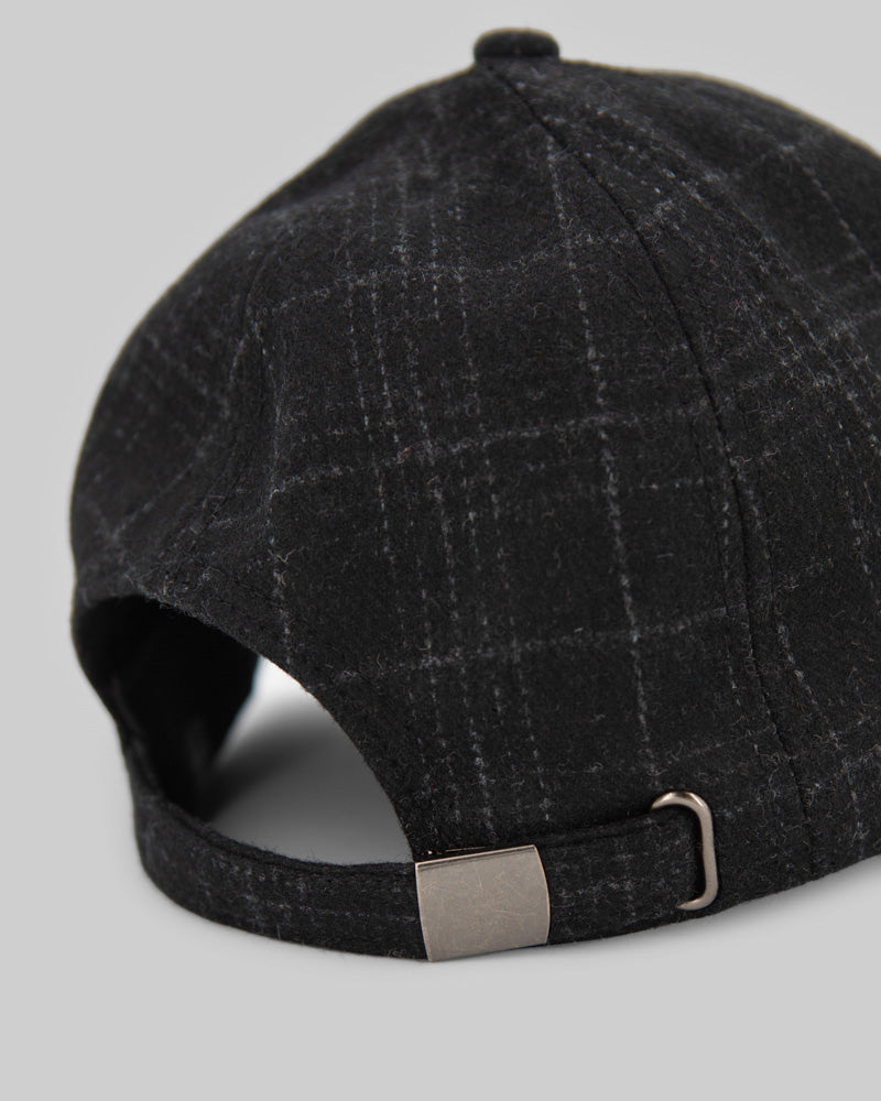 Black and Charcoal Thin Check Baseball Cap
