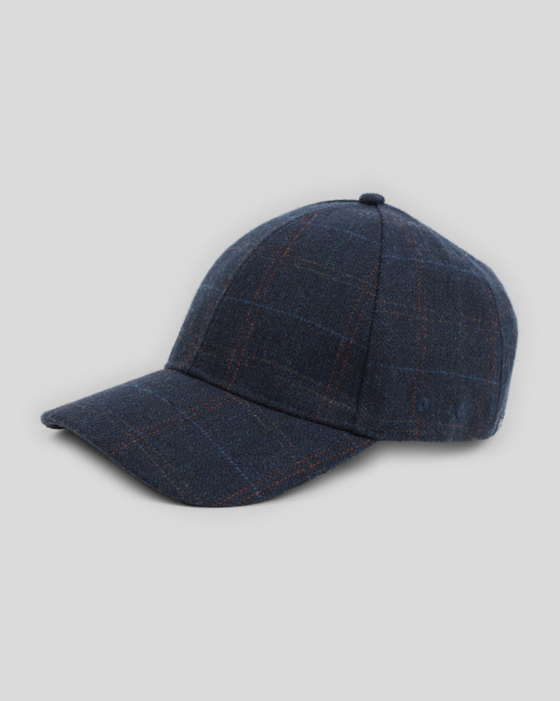 Navy Windowpane Check Baseball Cap