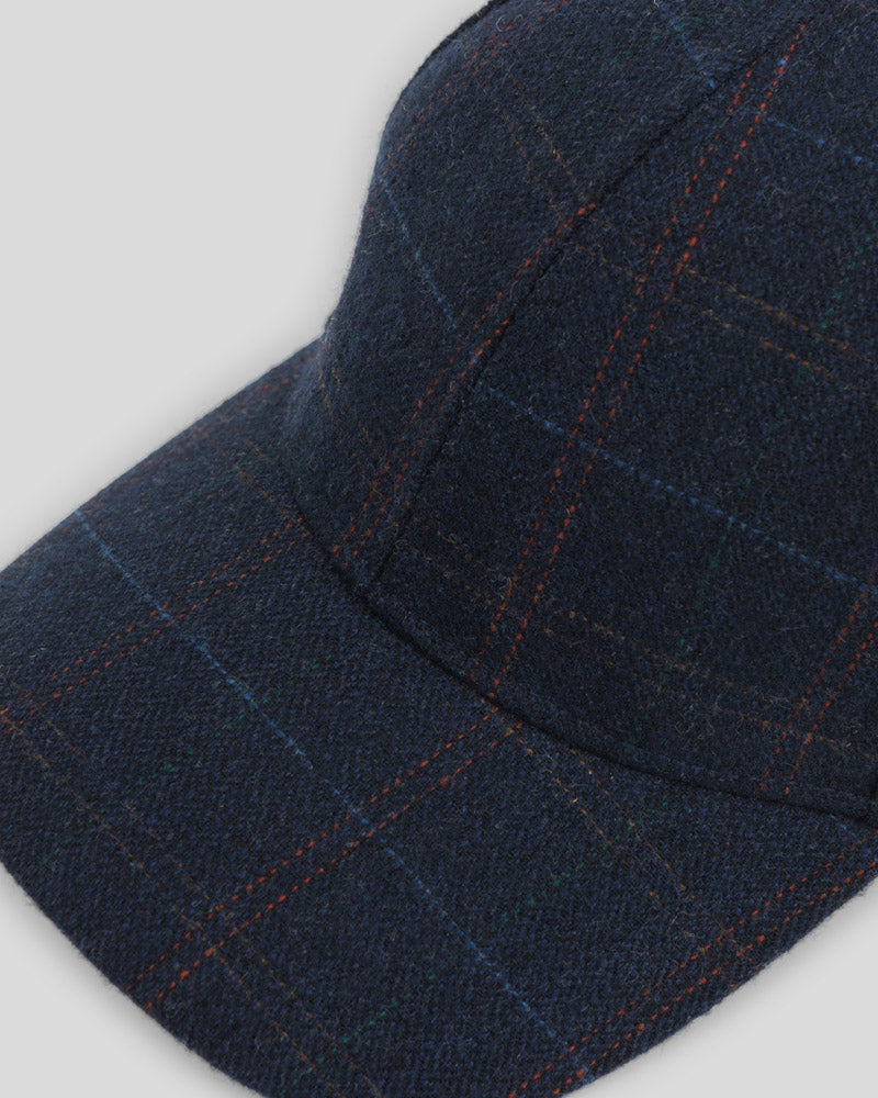 Navy Windowpane Check Baseball Cap