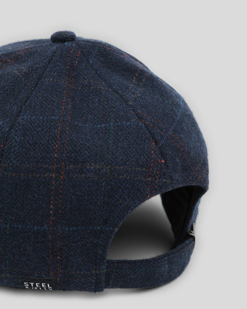 Navy Windowpane Check Baseball Cap