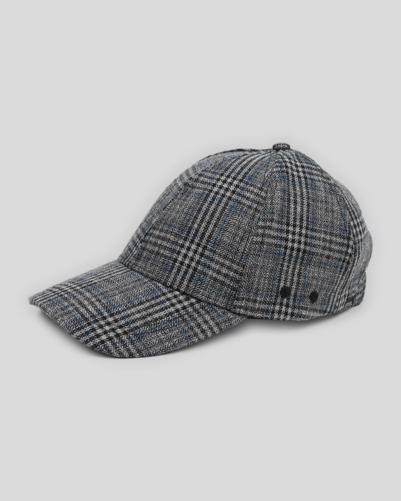Grey, Black & Blue Check Baseball Cap