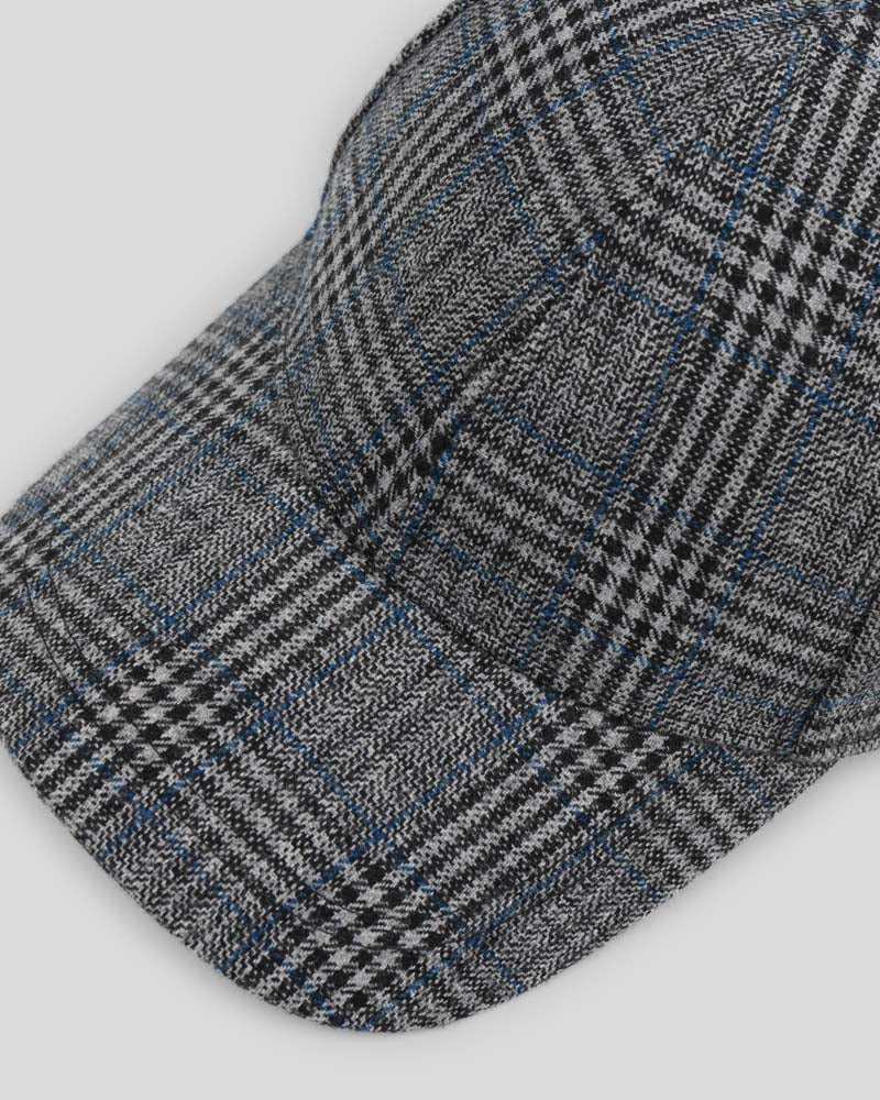 Grey, Black & Blue Check Baseball Cap