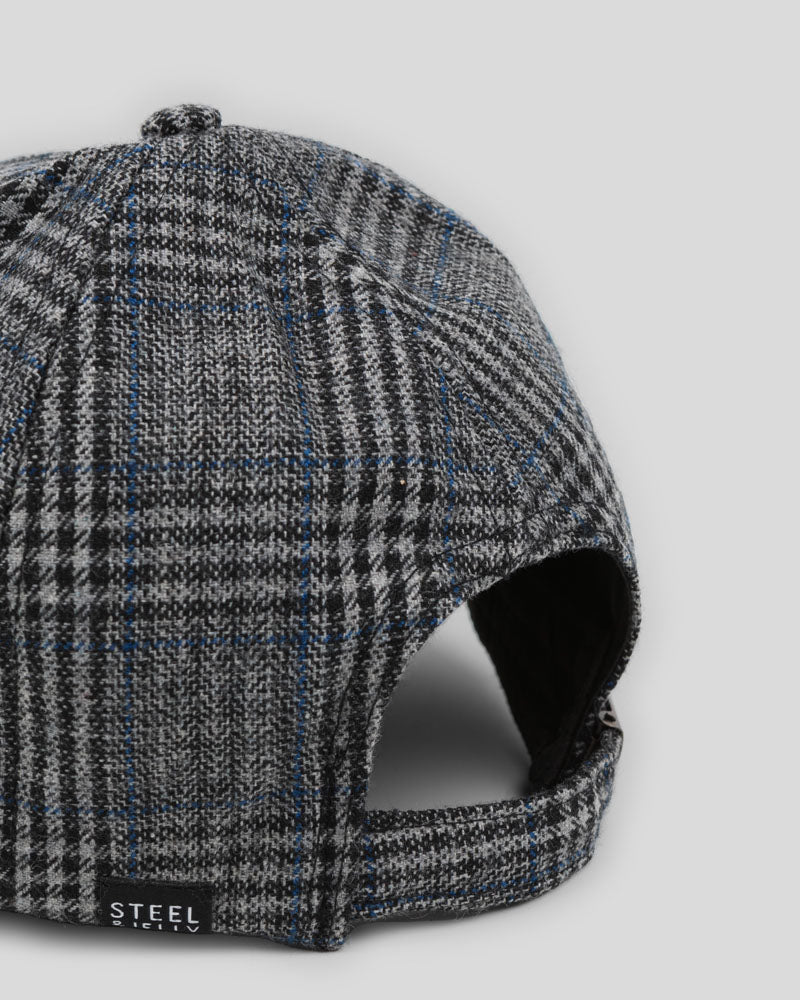 Grey, Black & Blue Check Baseball Cap