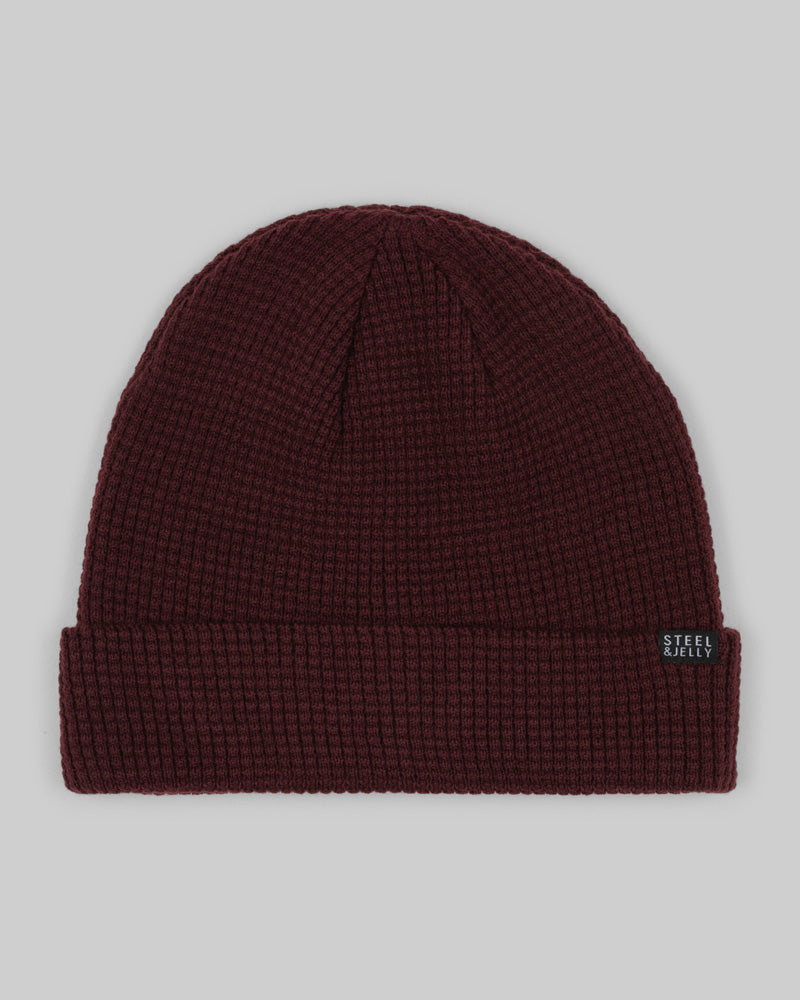 Burgundy Waffle Effect Beanie Hat