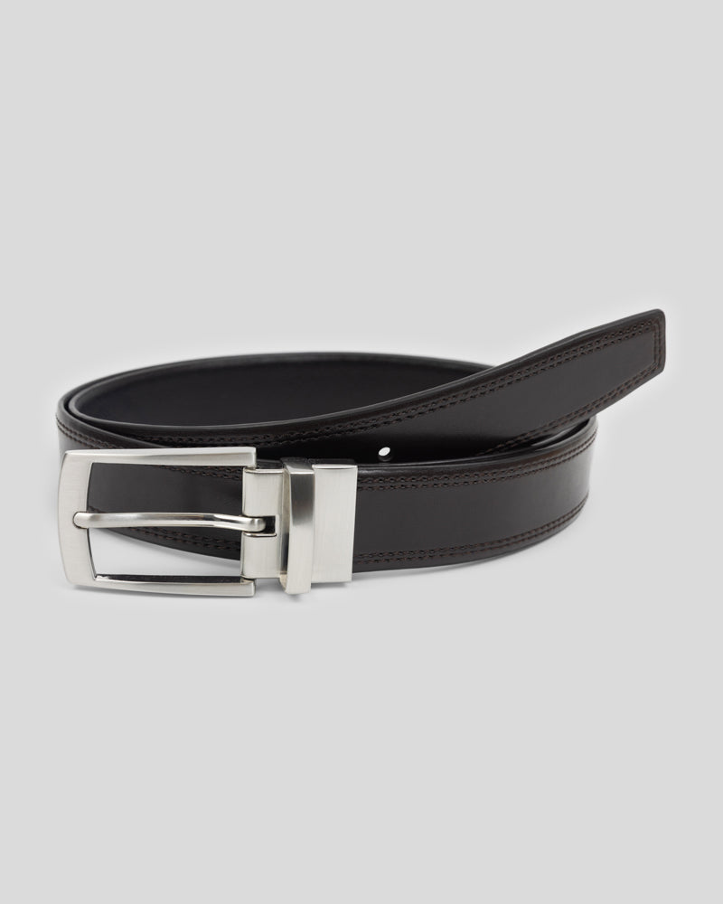 Steel & Jelly Men’s Bersted Brown & Black Stitch Detail Reversible Leather Belt