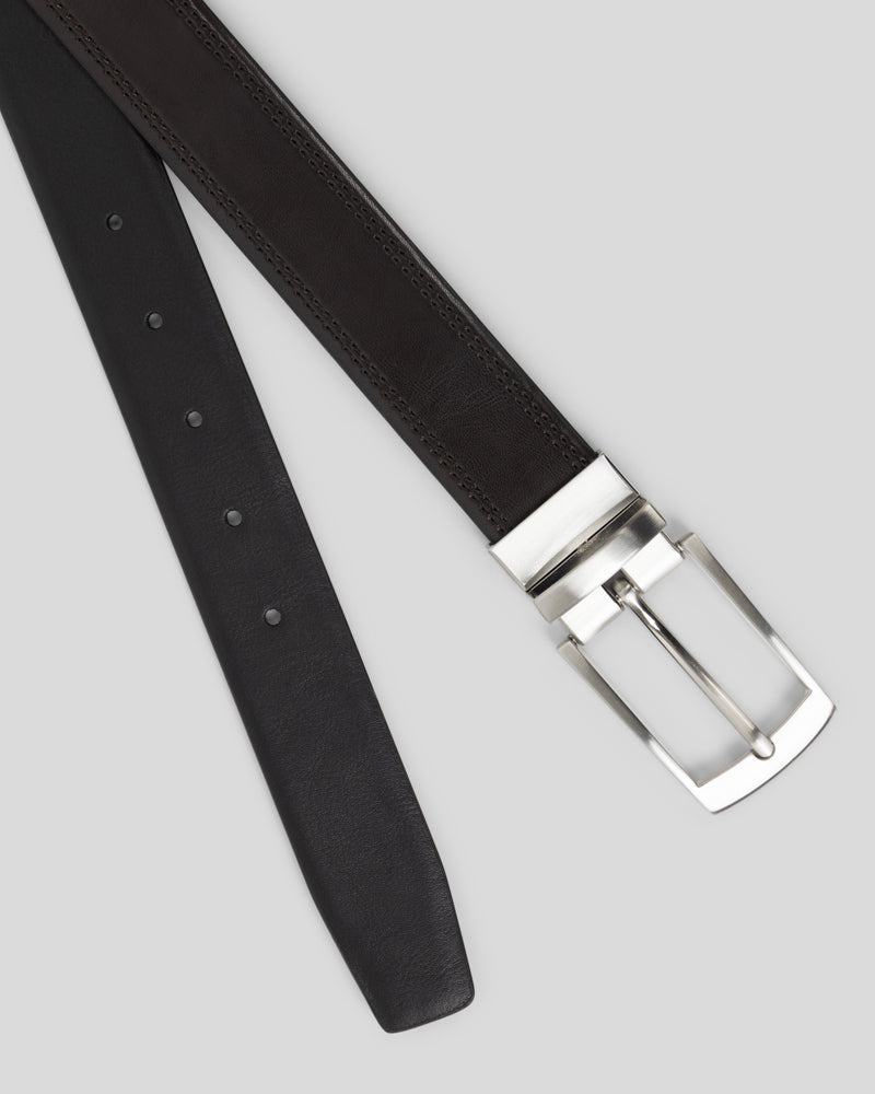 Steel & Jelly Men’s Bersted Brown & Black Stitch Detail Reversible Leather Belt