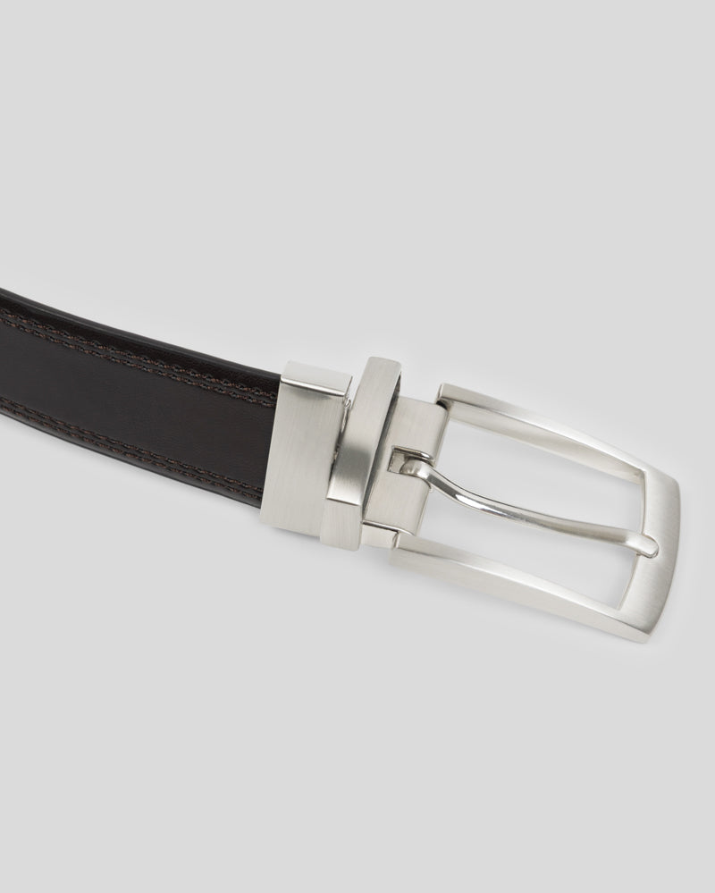 Steel & Jelly Men’s Bersted Brown & Black Stitch Detail Reversible Leather Belt