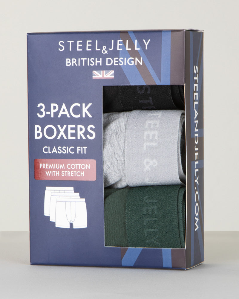 Khaki, Grey & Black 3 Pack Boxers