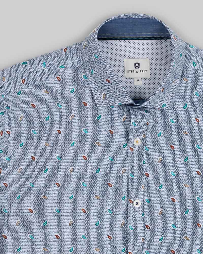 Mini Paisley Print Long Sleeve Stretch Shirt