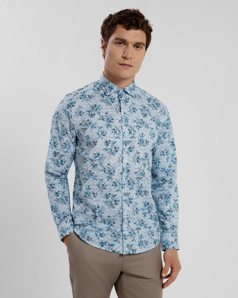 Floral Print Long Sleeve Stretch Shirt